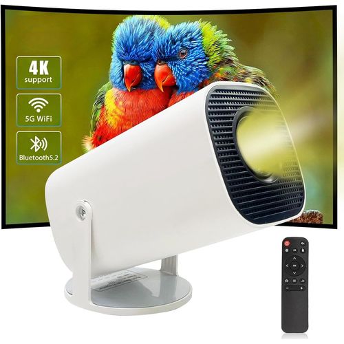 Mini Projector 4K, [Android 11.0] Retroprojecteur Portable WiFi 5G/2.4G Bluetooth, Projecteur Video avec Retournement  180, 4K Home Cinma pour PS5/TV Stick HDMI USB, Blanc