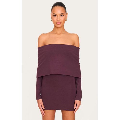 Mini Robe En Coton Prune  Col Bardot Trs Oversize, Prune