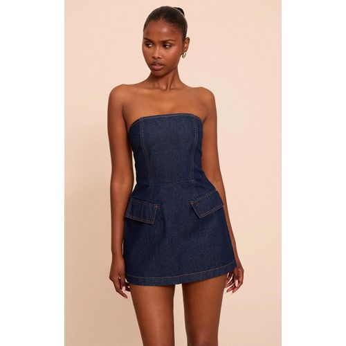 Mini Robe Trapze Structure Indigo Sans Bretelles, Indigo