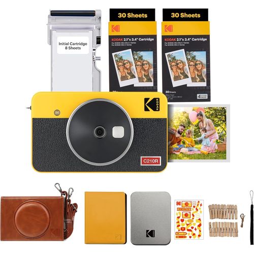 Mini Shot 2 Retro 4Pass 2-In-1 Appareil Photo Instantan Et Imprimante Photo Portable (5,3X8,6Cm) + Paquet Cadeau 68 Feuilles, Jaune
