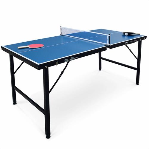 Mini Table De Ping Pong 150x75cm Table Pliable Indoor Bleue Avec 2 Raquettes Et 3 Balles Valise