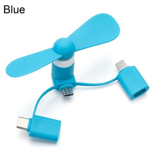 Mini ventilateur Portable 3 en 1 pour tlphone Portable,adaptateur Micro USB,type-c,pour Smartphone IOS,Iphone,Android - Type blue