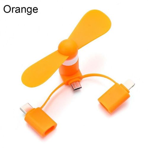 Mini ventilateur Portable 3 en 1 pour tlphone Portable,adaptateur Micro USB,type-c,pour Smartphone IOS,Iphone,Android - Type orange