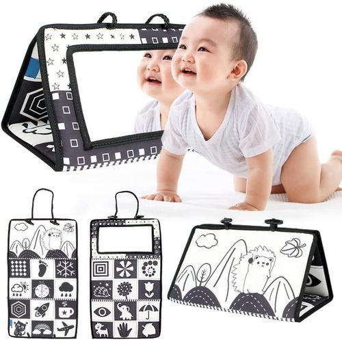Miroir Bebe Eveil,Miroir Montessori Jouet Noir Et Blanc, Jouets Sensoriels Pour Bb Nouveau-N,Jouet Nouveau N Avec Miroir Pliable,Jouet Avec Motif Contrast