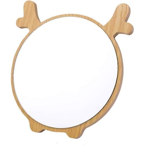 Miroir De Bureau Rond Compact, Miroir De Table En Forme D'oreille De Cerf De Nol Avec Cadre En Bois Pour Femmes, Filles, Enfants, Maquillage, Salle De Bain S