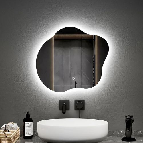 Miroir De Salle De Bain Rtroclair  Led, 45 X 50 Cm, Miroir Mural Asymtrique Avec Tactile, Anti-Bue, Intensit Variable Et 3 Couleurs, Miroir Mural clair Sans Cadre Pour Cha[Rac62408990]