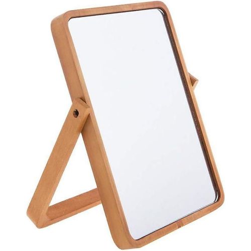 Miroir De Table En Bois, Miroir De Maquillage, Miroir De Table Avec Support, Miroir De Salle De Bain Rectangulaire Hd Pliable Et Autoportant, Miroir De Bureau Avec Support