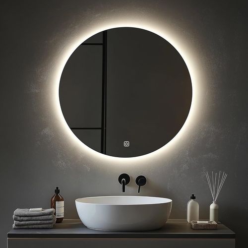 Miroir Mural Rond De Salle De Bain Avec clairage, Miroir De 50 Cm Avec Lumire Led, Interrupteur Tactile Et 3 Couleurs  Intensit Variable[Rac62409534]