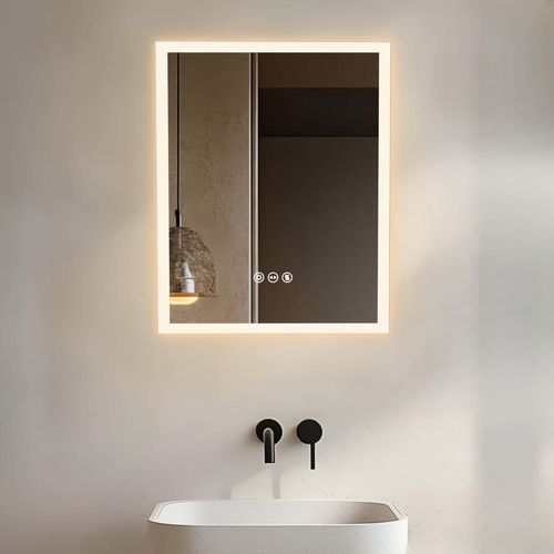 Miroir Salle De Bain Led: Miroir Mural Avec clairage tanche 50x40cm Miroir Lumineux Interrupteur Tactile 3 Tempratures De Couleur  Intensit Variable Antibue Ip65 Horizontal/V[Rac62409646]