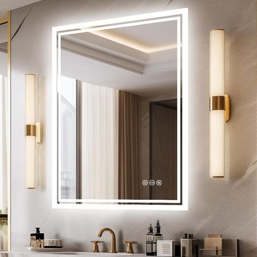 Miroir Salle De Bain Led Mural: 70x50cm Miroir Lumineux Avec Prise 3 Tempratures De Couleur Anti Bue Interrupteur Mural Miroir Connect Gradable Mmoire Ip65[Rac62409648]