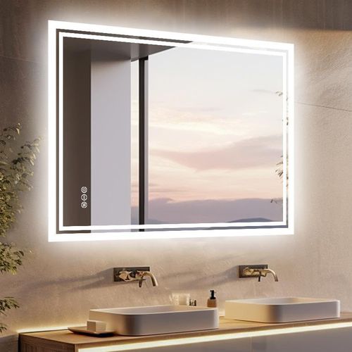 Miroir Salle De Bain Led Mural: 80x60cm Miroir Lumineux Avec Prise 3 Tempratures De Couleur Anti Bue Interrupteur Mural Miroir Connect Gradable, Mmoire,Ip65 Horizontal/Vertical[Rac62409649]