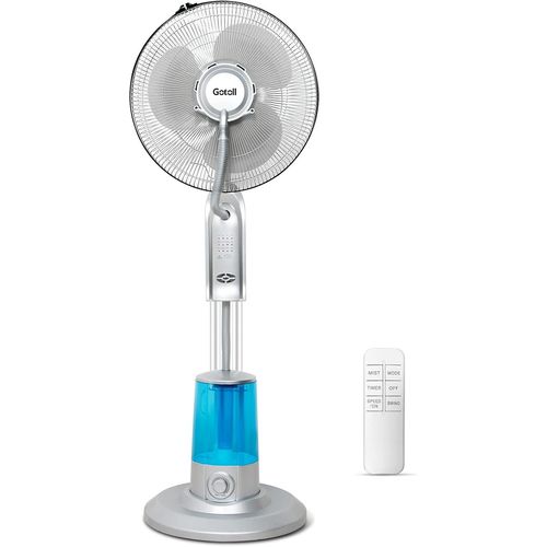 Misting Fan with Remote Control,2 in 1 Stand Fan Humidifier 3.2L Air Freshener Timer Oscillating Fan for Bedroom Office  Silver