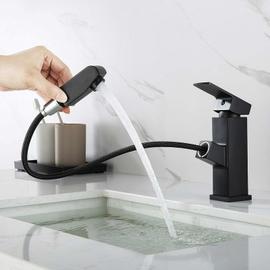 Mitigeur de lavabo avec douchette extractible, mitigeur de salle de bain  noir, hauteur du robinet 180 mm