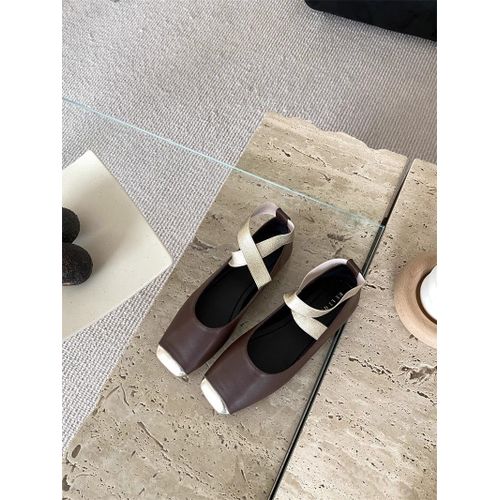 Mocassins  Bretelles Croises Pour Femmes,Chaussures De Danse De Ballet  Enfiler,Talons Bas Plats,Chaussures Provoqu,Noir,Beige,Marron,Mode,Automne,Printemps - 35