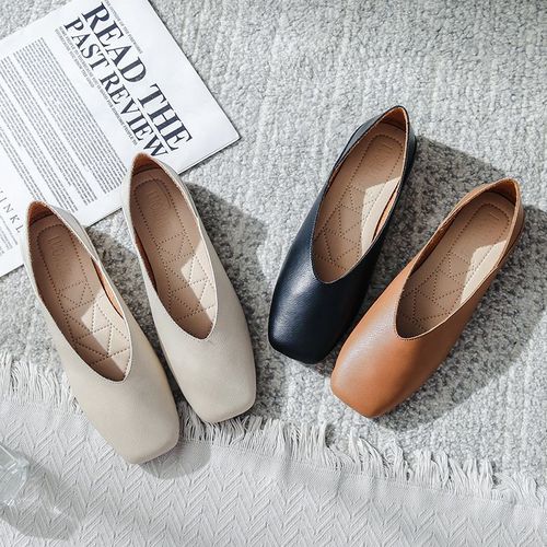 Mocassins  Enfiler En Cuir Pour Femmes,Design Dcontract,Deux Tenues,Patchwork,Espadrilles  Bout Carr,Ballerines,Taille 43