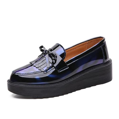 Mocassins  Franges En Cuir Verni Noir Pour Femmes,Chaussures Plates  Enfiler,Bout Rond,Dcontractes,Printemps Automne