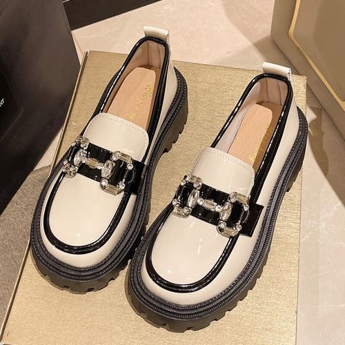 Mocassins  Plateforme paisse Pour Femmes,Biscuits Brillants,Optique De Document Mixte,Chaussures En Cuir Pu Astronomique,Appartements Dcontracts Coordonnants,Automne 2023 - 38