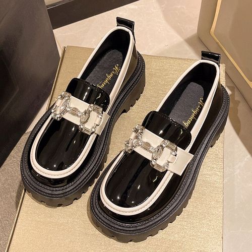 Mocassins  Plateforme paisse Pour Femmes,Biscuits Brillants,Optique De Document Mixte,Chaussures En Cuir Pu Astronomique,Appartements Dcontracts Coordonnants,Automne 2023 - 37