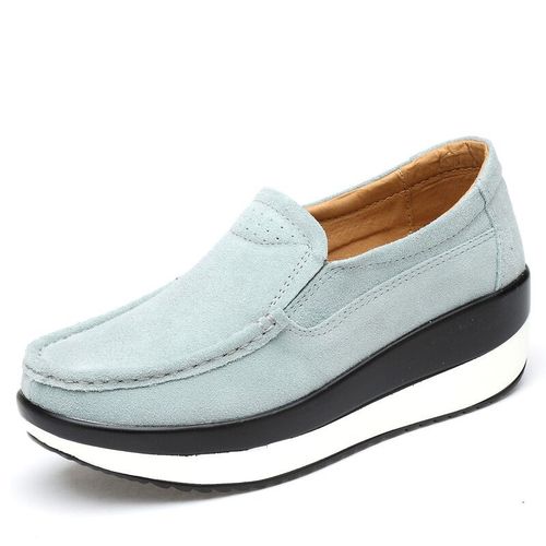 Mocassins  Plateforme Plate Pour Femme,Chaussures lgantes En Daim Et Cuir, Enfiler,Dcontractes,Bleues - 36