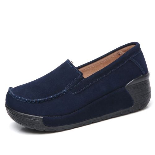 Mocassins  Plateforme Pour Femmes,Chaussures  Bout Rond, Enfiler,Bleu, La Mode,Automne Et Printemps