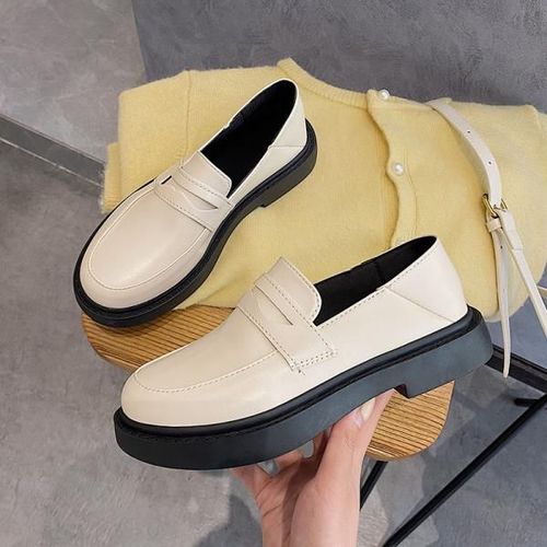 Mocassins Avec Fourrure Pour Femmes,Chaussures  Plateforme Ronde,Style Britannique,Bouche Peu Profonde,Chaussures D'automne Pour Femmes,Bottes Dcontractes,Noir - 36