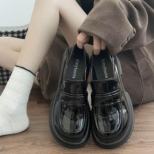 Mocassins Avec Fourrure Pour Femmes,Chaussures  Plateforme Ronde,Style Britannique,Bouche Peu Profonde,Chaussures D'automne Pour Femmes,Bottes Dcontractes,Noir - 35