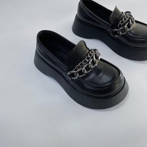 Mocassins Avec Fourrure Pour Femmes,Chaussures  Plateforme Ronde,Style Britannique,Bouche Peu Profonde,Chaussures D'automne Pour Femmes,Bottes Dcontractes,Noir - 38