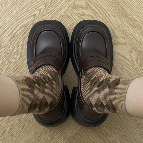 Mocassins Avec Fourrure Pour Femmes,Chaussures  Plateforme Ronde,Style Britannique,Bouche Peu Profonde,Chaussures D'automne Pour Femmes,Bottes Dcontractes,Noir - 38