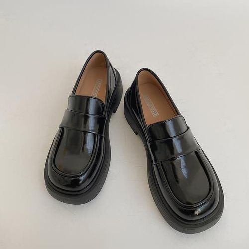 Mocassins Avec Fourrure Pour Femmes,Chaussures  Plateforme Ronde,Style Britannique,Bouche Peu Profonde,Chaussures D'automne Pour Femmes,Bottes Dcontractes,Noir - 37