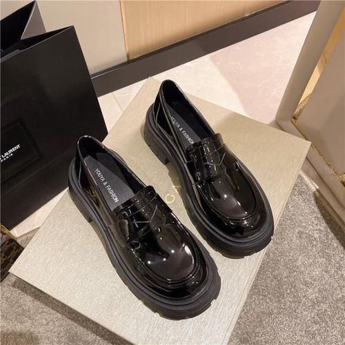 Mocassins Avec Fourrure Pour Femmes,Chaussures  Plateforme Ronde,Style Britannique,Bouche Peu Profonde,Chaussures D'automne Pour Femmes,Bottes Dcontractes,Noir - 38