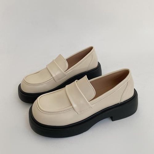 Mocassins Avec Fourrure Pour Femmes,Chaussures  Plateforme Ronde,Style Britannique,Bouche Peu Profonde,Chaussures D'automne Pour Femmes,Bottes Dcontractes,Noir - 35