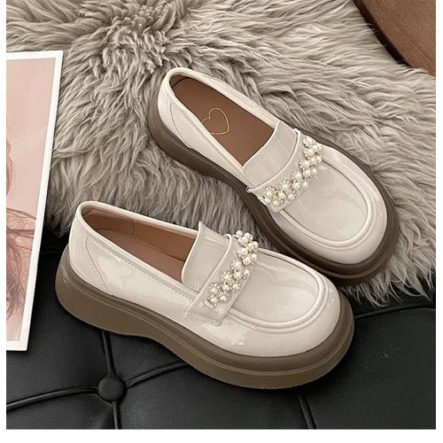 Mocassins Avec Fourrure Pour Femmes,Chaussures  Plateforme Ronde,Style Britannique,Bouche Peu Profonde,Chaussures D'automne Pour Femmes,Bottes Dcontractes,Noir - 38