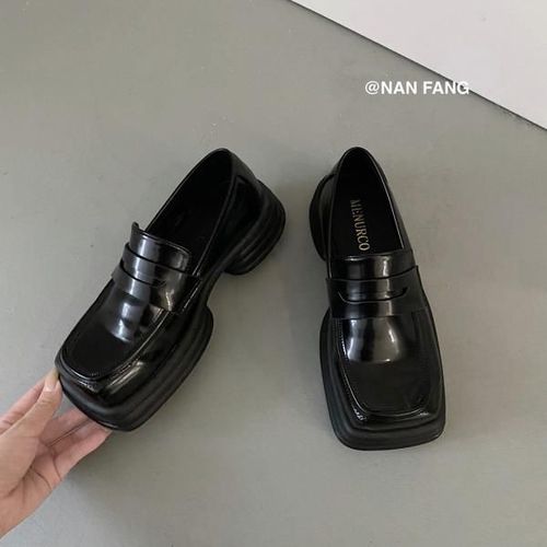 Mocassins Avec Fourrure Pour Femmes,Chaussures  Plateforme Ronde,Style Britannique,Bouche Peu Profonde,Chaussures D'automne Pour Femmes,Bottes Dcontractes,Noir - 38