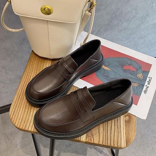 Mocassins Avec Fourrure Pour Femmes,Chaussures  Plateforme Ronde,Style Britannique,Bouche Peu Profonde,Chaussures D'automne Pour Femmes,Bottes Dcontractes,Noir - 37