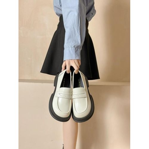 Mocassins Avec Fourrure Pour Femmes,Chaussures  Plateforme Ronde,Style Britannique,Bouche Peu Profonde,Chaussures D'automne Pour Femmes,Bottes Dcontractes,Noir - 39