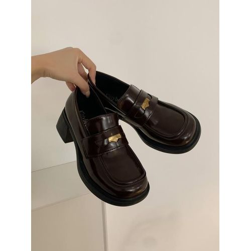 Mocassins Avec Fourrure Pour Femmes,Chaussures  Plateforme Ronde,Style Britannique,Bouche Peu Profonde,Chaussures D'automne Pour Femmes,Bottes Dcontractes,Noir - 36
