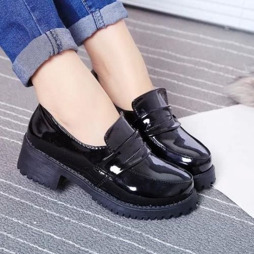 Mocassins Avec Fourrure Pour Femmes,Chaussures  Plateforme Ronde,Style Britannique,Bouche Peu Profonde,Chaussures D'automne Pour Femmes,Bottes Dcontractes,Noir - 36