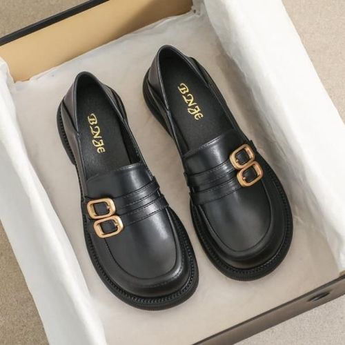 Mocassins Avec Fourrure Pour Femmes,Chaussures  Plateforme Ronde,Style Britannique,Bouche Peu Profonde,Chaussures D'automne Pour Femmes,Bottes Dcontractes,Noir - 37