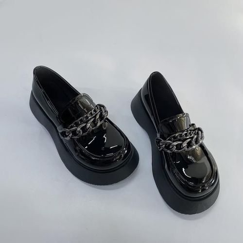 Mocassins Avec Fourrure Pour Femmes,Chaussures  Plateforme Ronde,Style Britannique,Bouche Peu Profonde,Chaussures D'automne Pour Femmes,Bottes Dcontractes,Noir - 38