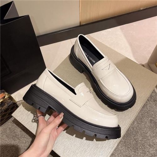 Mocassins Avec Fourrure Pour Femmes,Chaussures  Plateforme Ronde,Style Britannique,Bouche Peu Profonde,Chaussures D'automne Pour Femmes,Bottes Dcontractes,Noir - 35