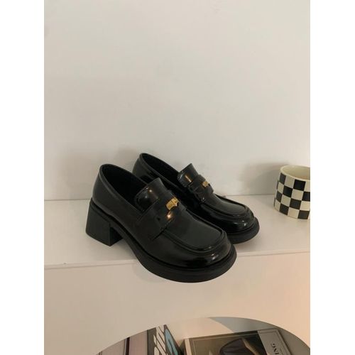 Mocassins Avec Fourrure Pour Femmes,Chaussures  Plateforme Ronde,Style Britannique,Bouche Peu Profonde,Chaussures D'automne Pour Femmes,Bottes Dcontractes,Noir - 36