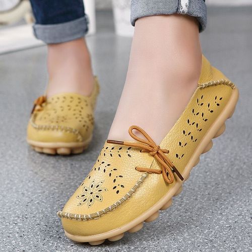 Mocassins D'automne En Cuir Vritable Pour Femmes,Chaussures De Ballet  N?Ud Papillon,Grande Taille, - 34