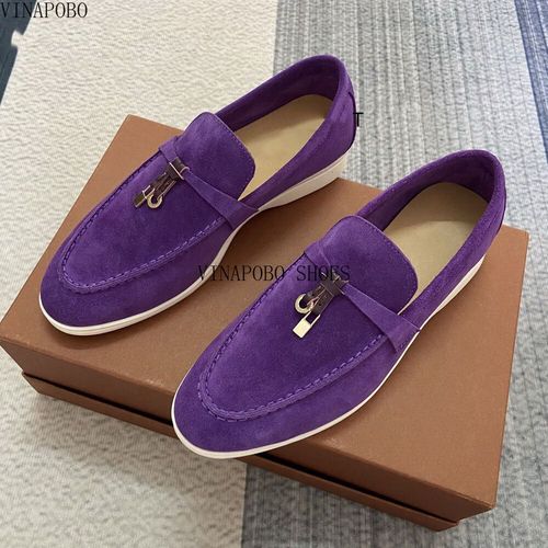 Mocassins D't En Daim Pour Femmes,Chaussures Plates  Enfiler Peu Profondes,Cuir Vritable,Chaussures De Conduite Dcontractes,Serrure En Mtal,Vert - 46