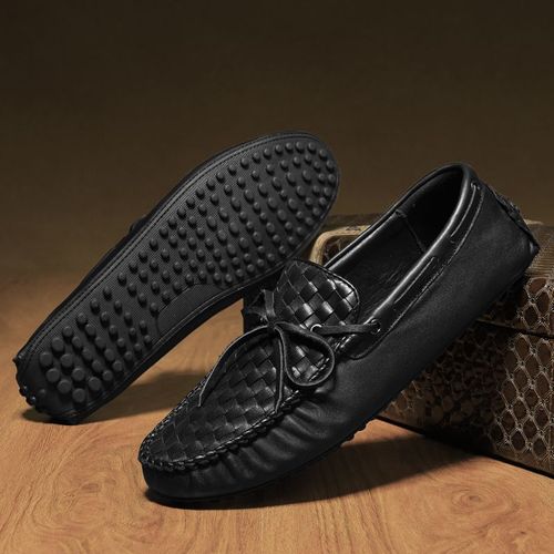 Mocassins De Luxe En Cuir Vritable Pour Hommes,Chaussures Dcontractes,De Haute Qualit, Enfiler,Tissage Noir,Chaussures De Conduite Faites  La Main Pour Le Bureau,t - 42