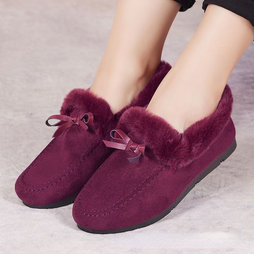 Mocassins En Coton Pour Femmes,Chaussures Dcontractes,Doux,Plats,Non Ald,Mode,Confort,Chaud,Peluche,N?Ud,Sans Lacet,Femme,Hiver, - 36