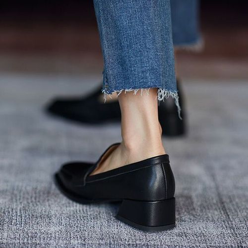Mocassins En Cuir  Talon Bas Pour Femmes,Chaussures D't lgantes,Mocassins Noirs,Dcontract,Carr,Parker Avec Remise,Chic,2023 - 38