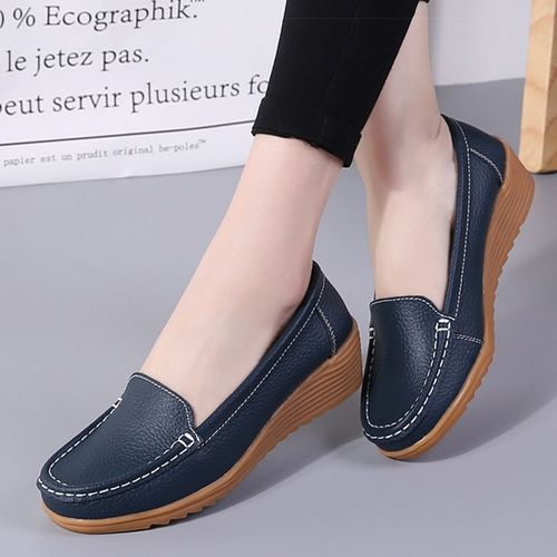 Mocassins En Cuir  Talons Compenss Pour Femmes,Chaussures Plates Dcontractes, Enfiler,2023 - 37