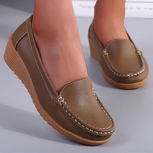 Mocassins En Cuir  Talons Plats Et Dcontracts Pour Femme,Chaussures D't Blanches Et Noires - 36