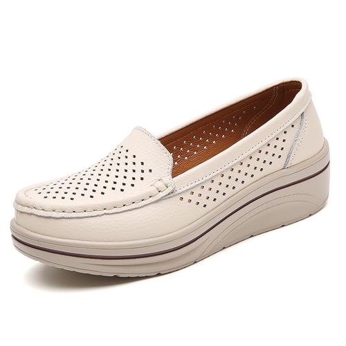Mocassins En Cuir Pour Femmes,Chaussures Dcontractes,Creuses,Plates, Enfiler,Respirantes, Plateforme,Zapatos Mujer - 39