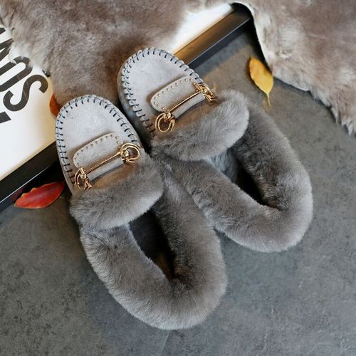 Mocassins En Cuir Vritable Pour Femmes,Chaussures De Neige,2023 Laine Vritable,Mocassins Dcontracts,Grande Taille,Hiver,Nouvelle Mode - 36